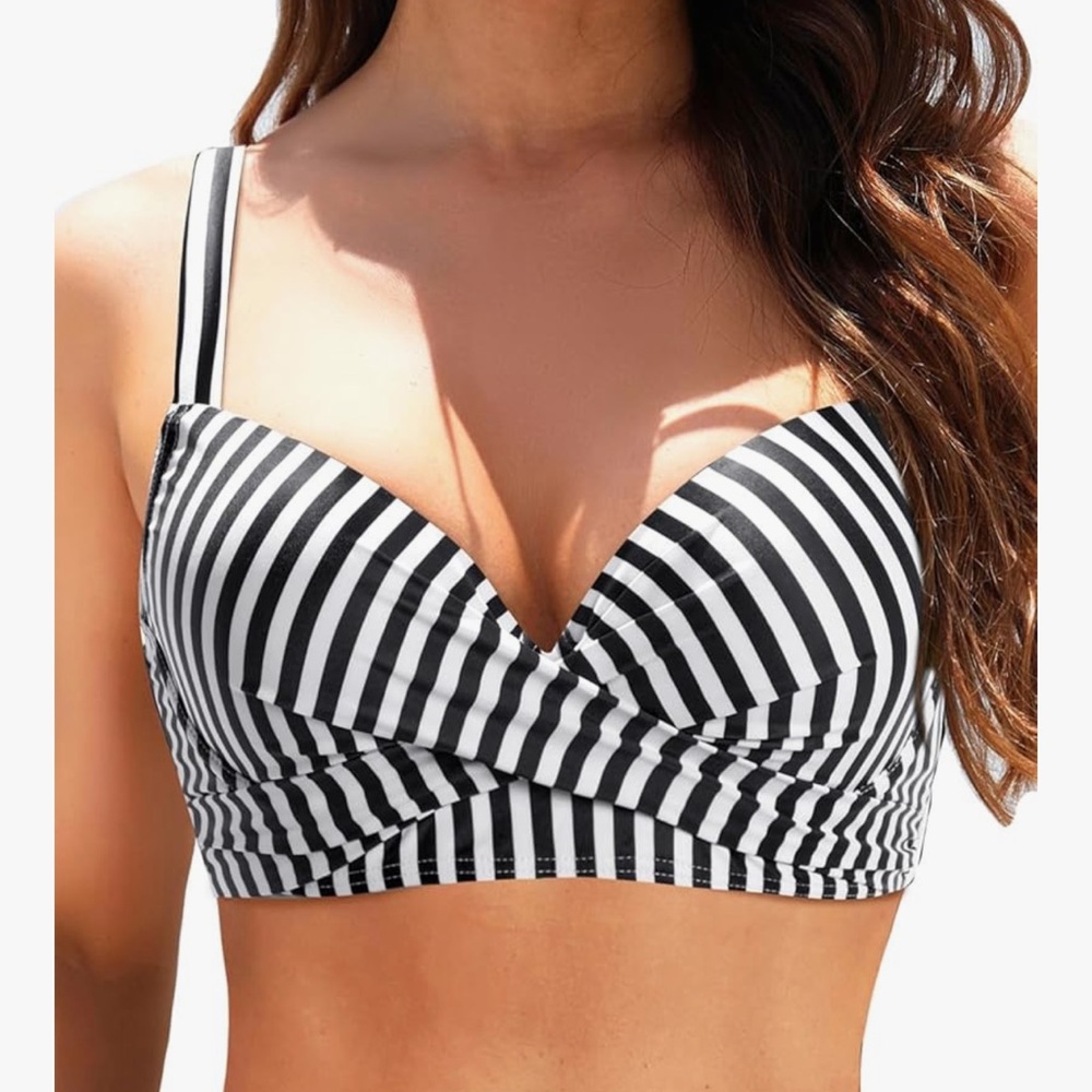 Black and White Striped Bikini Top